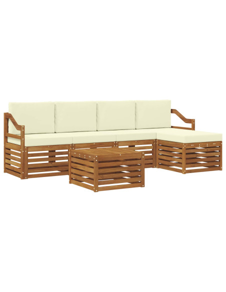 Set divani 6 pcs Naturale e Crema Legno di Acacia Massello