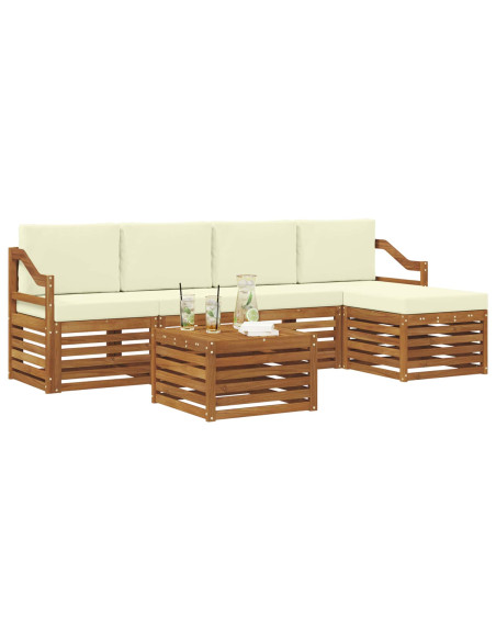 Set divani 6 pcs Naturale e Crema Legno di Acacia Massello