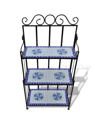 Piedistallo per Piante Terracotta con Mosaico Blu e Bianco