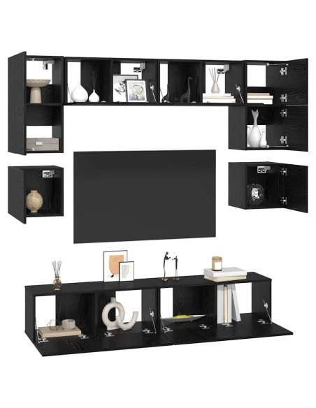 Set mobile TV 8 pcs Rovere Nero Legno multistrato