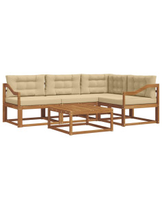Set di divani da esterno con cuscino 5 pcs Naturale e Beige 2