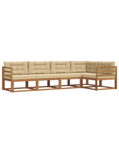 Set di divani da esterno con cuscino 5 pcs Naturale e Beige 2
