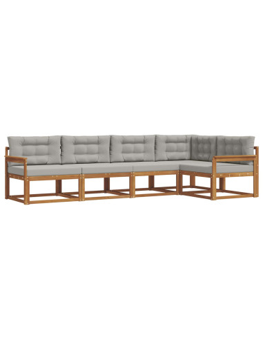 Set di divani da esterno 5 pcs Grigio Naturale e Chiaro