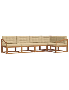 Set di divani da esterno con cuscino 5 pcs Naturale e Beige 2