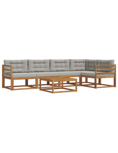 Set di divani da esterno 6 pcs Grigio Naturale e Chiaro 2
