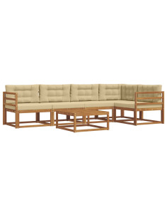 Set di divani da esterno con cuscino 6 pcs Naturale e Beige 2