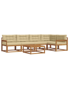 Set di divani da esterno con cuscino 6 pcs Naturale e Beige 2
