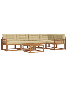 Set di divani da esterno con cuscino 6 pcs Naturale e Beige 2