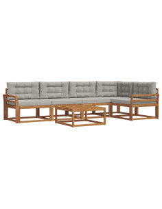 Set di divani da esterno 6 pcs Grigio Naturale e Chiaro 2