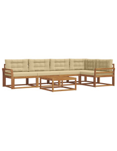 Set di divani da esterno con cuscino 6 pcs Naturale e Beige 2