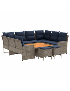 Set di Mobili con cuscino 8 pcs Grigio e Blu Navy Rattan in PE 2