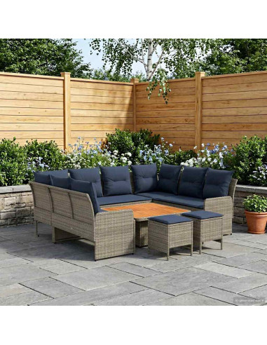 Set di Mobili con cuscino 8 pcs Grigio e Blu Navy Rattan in PE