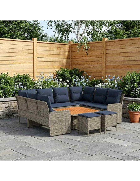 Set di Mobili con cuscino 8 pcs Grigio e Blu Navy Rattan in PE