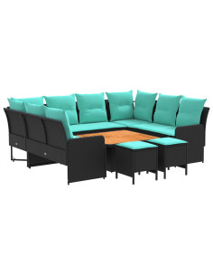 Set di Mobili con cuscino 8 pcs Nero e Turchese Rattan in PE 2