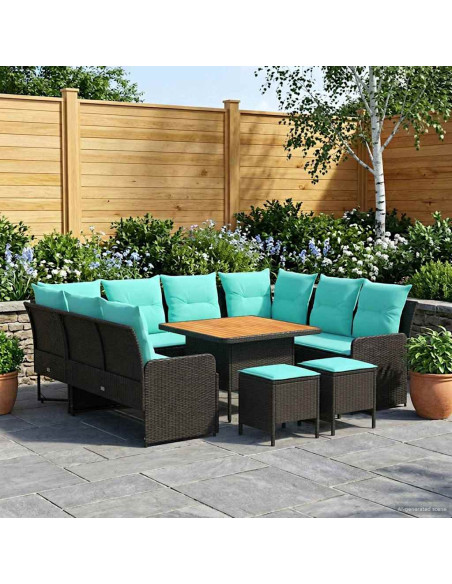 Set di Mobili con cuscino 8 pcs Nero e Turchese Rattan in PE