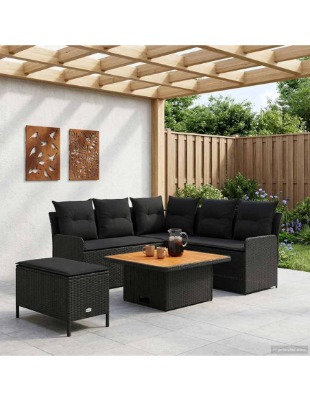 Set di Mobili con cuscino 5 pcs Nero Rattan in PE