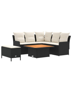 Set di Mobili con cuscino 5 pcs Nero e Crema Rattan in PE 2