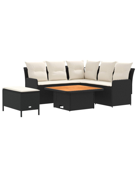Set di Mobili con cuscino 5 pcs Nero e Crema Rattan in PE