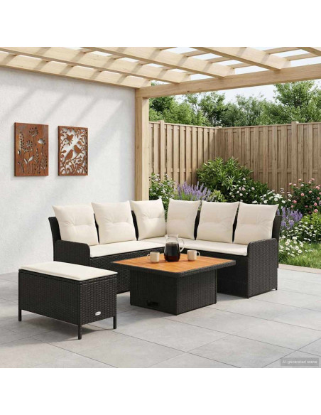 Set di Mobili con cuscino 5 pcs Nero e Crema Rattan in PE