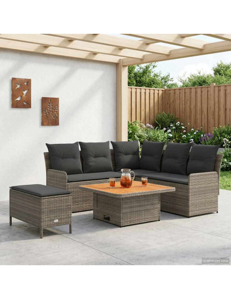 Set di Mobili 5 pcs Grigio e Grigio Scuro Rattan in PE