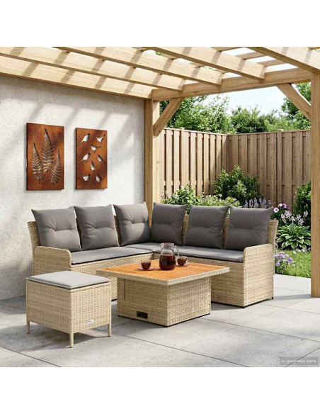 Set di Mobili 5 pcs Beige e Grigio Chiaro Rattan in PE