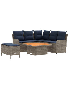 Set di Mobili con cuscino 5 pcs Grigio e Blu Navy Rattan in PE 2
