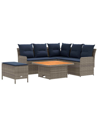 Set di Mobili con cuscino 5 pcs Grigio e Blu Navy Rattan in PE