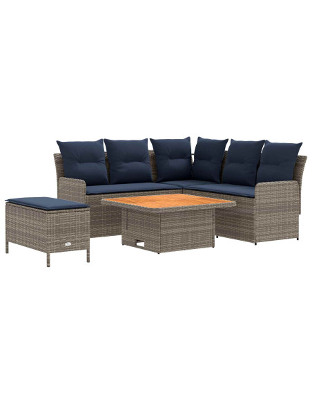 Set di Mobili con cuscino 5 pcs Grigio e Blu Navy Rattan in PE