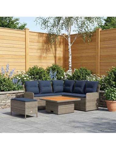 Set di Mobili con cuscino 5 pcs Grigio e Blu Navy Rattan in PE