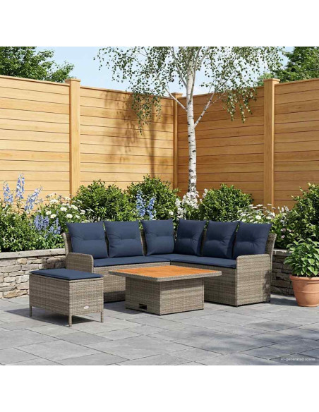 Set di Mobili con cuscino 5 pcs Grigio e Blu Navy Rattan in PE