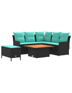 Set di Mobili con cuscino 5 pcs Nero e Turchese Rattan in PE 2