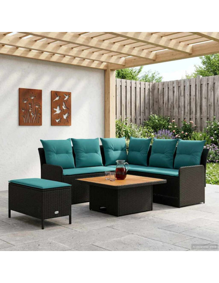 Set di Mobili con cuscino 5 pcs Nero e Turchese Rattan in PE