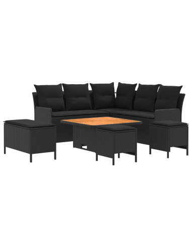Set di Mobili con cuscino 7 pcs Nero Rattan in PE