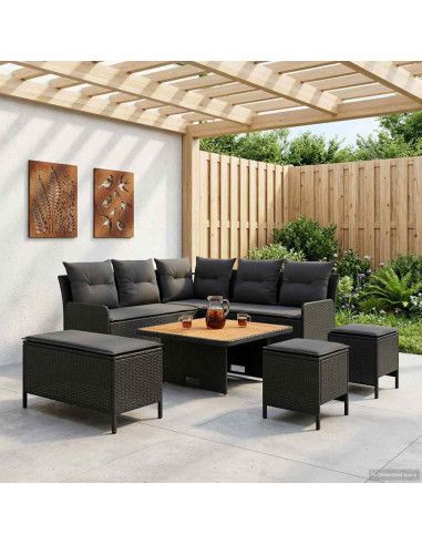 Set di Mobili con cuscino 7 pcs Nero Rattan in PE