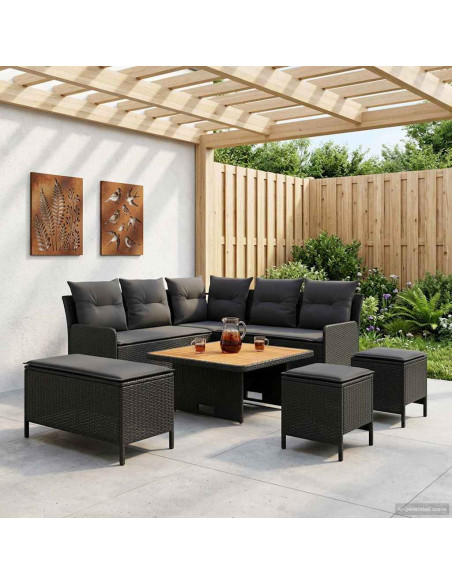 Set di Mobili con cuscino 7 pcs Nero Rattan in PE
