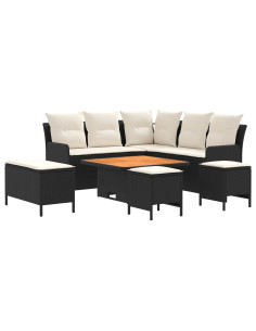 Set di Mobili con cuscino 7 pcs Nero e Crema Rattan in PE 2