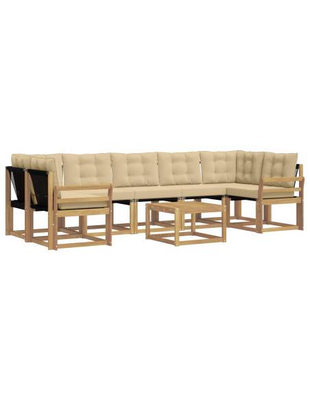 Set di divani da esterno con cuscino 8 pcs Bianco e Beige