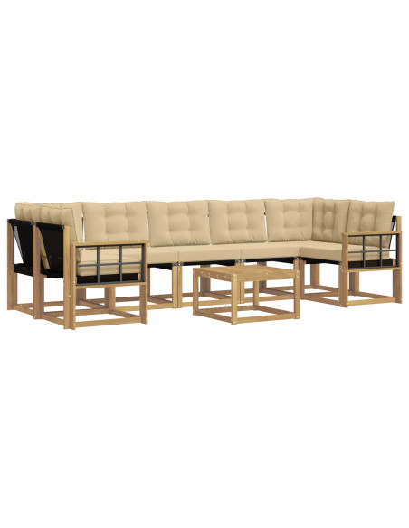 Set di divani da esterno con cuscino 8 pcs Bianco e Beige