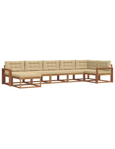Set di divani da esterno con cuscino 7 pcs Naturale e Beige 2
