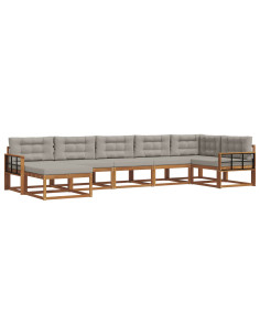 Set di divani da esterno 7 pcs Grigio Naturale e Chiaro 2