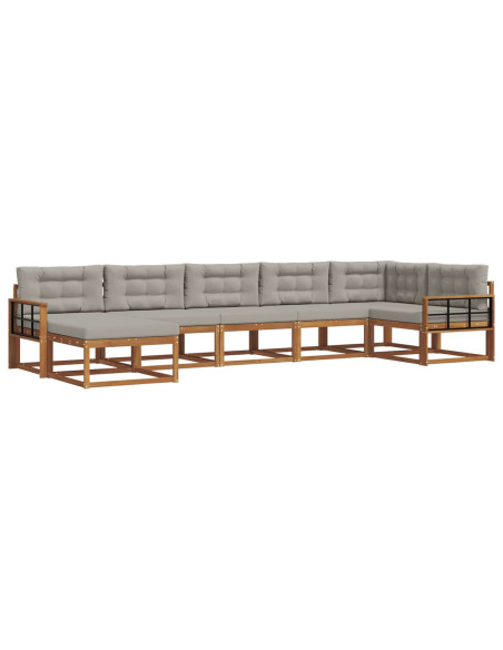 Set di divani da esterno 7 pcs Grigio Naturale e Chiaro