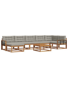 Set di divani da esterno 8 pcs Grigio Naturale e Chiaro 2