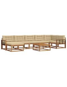 Set di divani da esterno con cuscino 8 pcs Naturale e Beige 2
