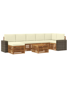 Set di divani da esterno con cuscino 8 pcs Naturale e Crema 2