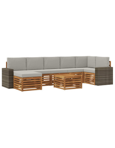 Set di divani da esterno 8 pcs Naturale e Grigio Chiaro