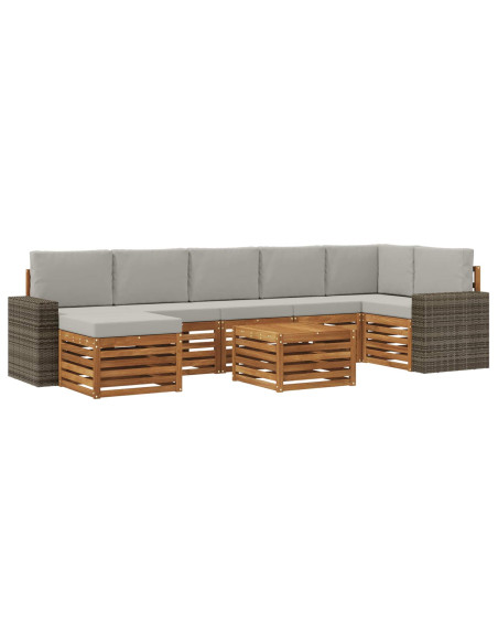 Set di divani da esterno 8 pcs Naturale e Grigio Chiaro