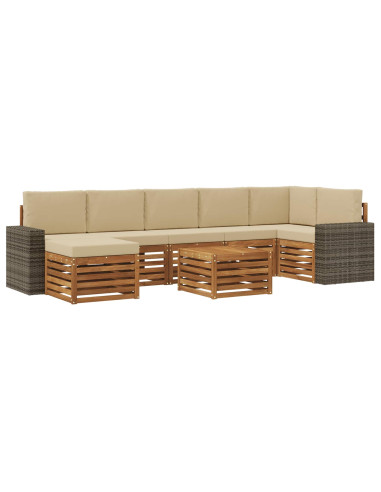 Set di divani da esterno con cuscino 8 pcs Naturale e Beige
