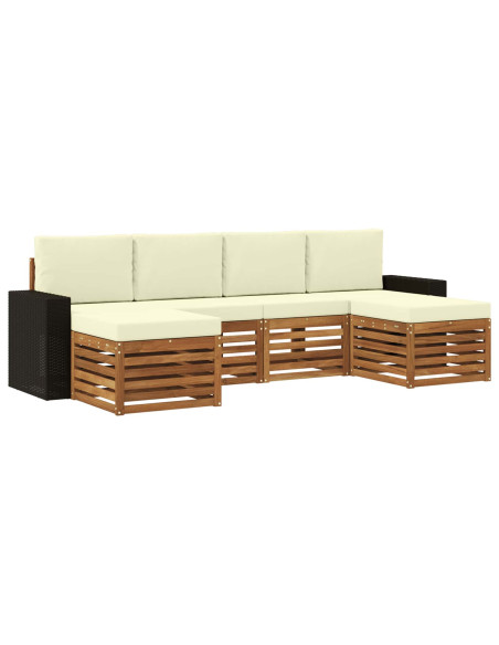 Set divani 6 pcs Naturale e Crema Legno di Acacia Massello