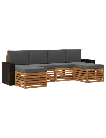 Set divani 6 pcs Naturale e Antracite Legno di Acacia Massello