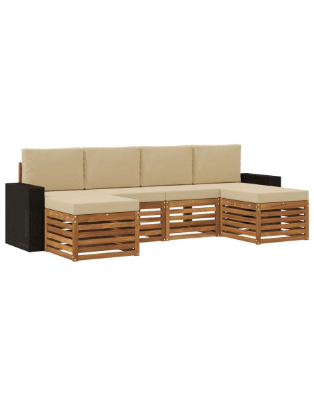Set divani 6 pcs Naturale e Beige Legno di Acacia Massello